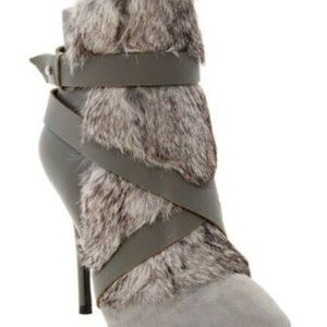 Charles Jourdan Knife Rabbit Fur Ankle Boot NIB